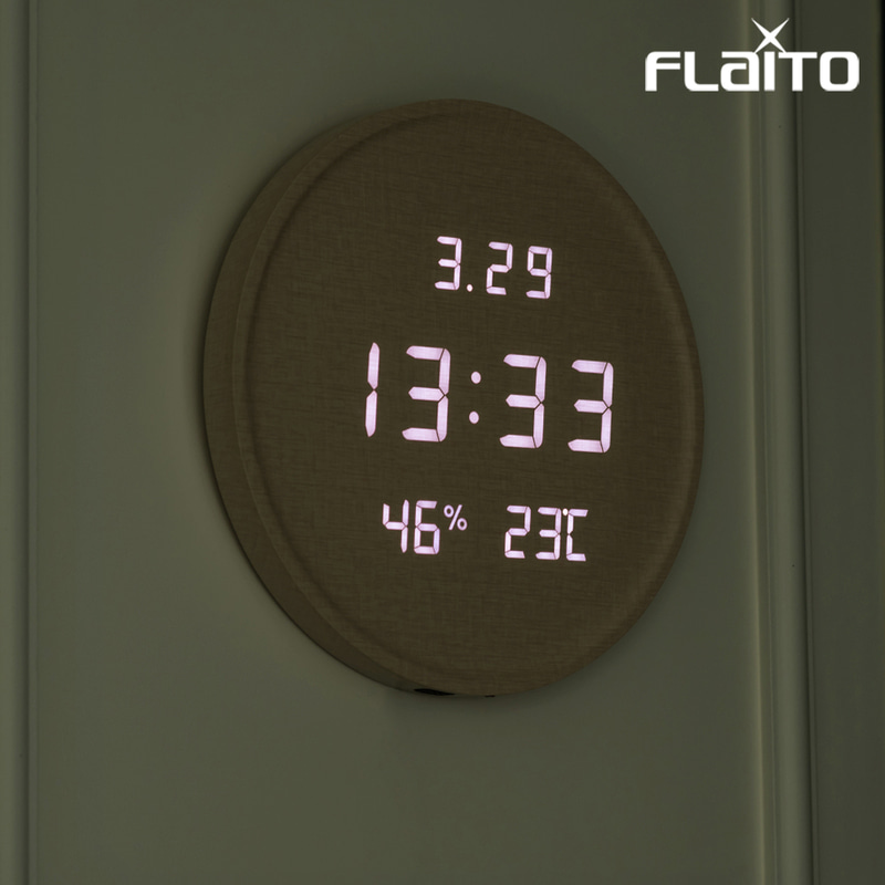 [플라이토] 루나 온습도 우드 인테리어 LED 벽시계 29.5cm